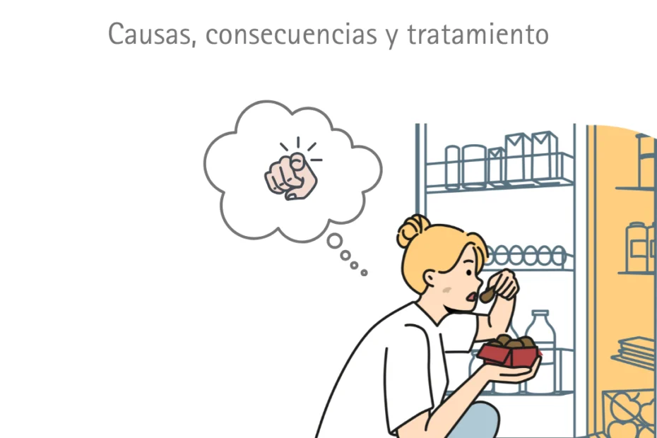 mujer teniendo atracón nevera